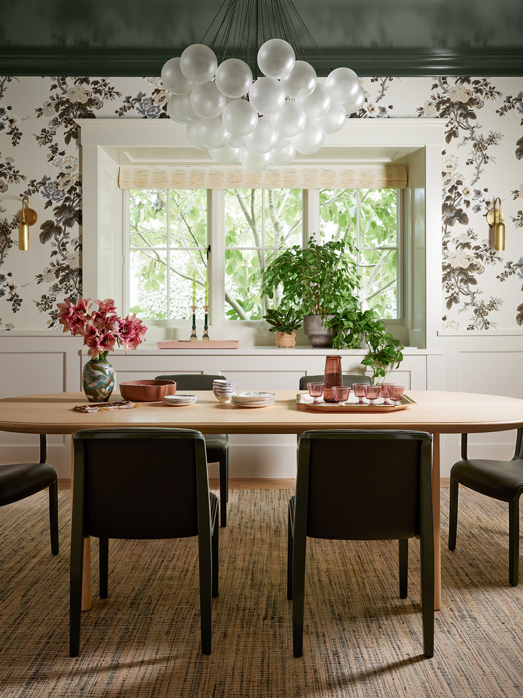 dining room with large glass chandelier