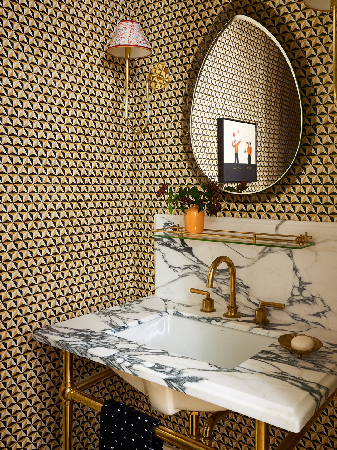 powder room with marble sink