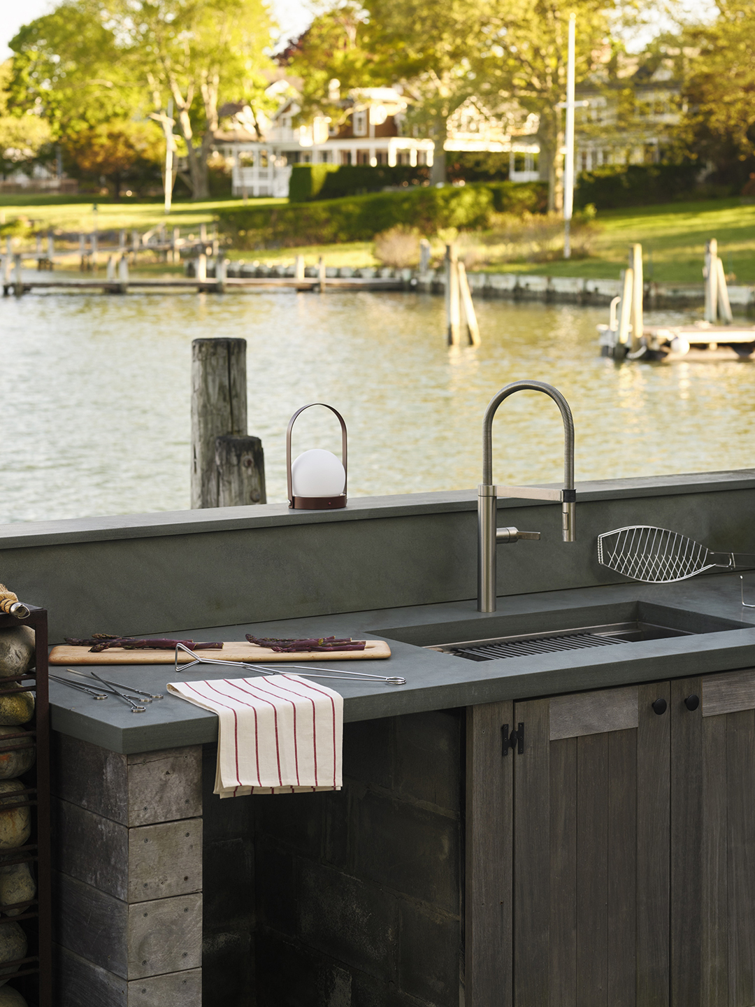 outdoor kitchen facing bay