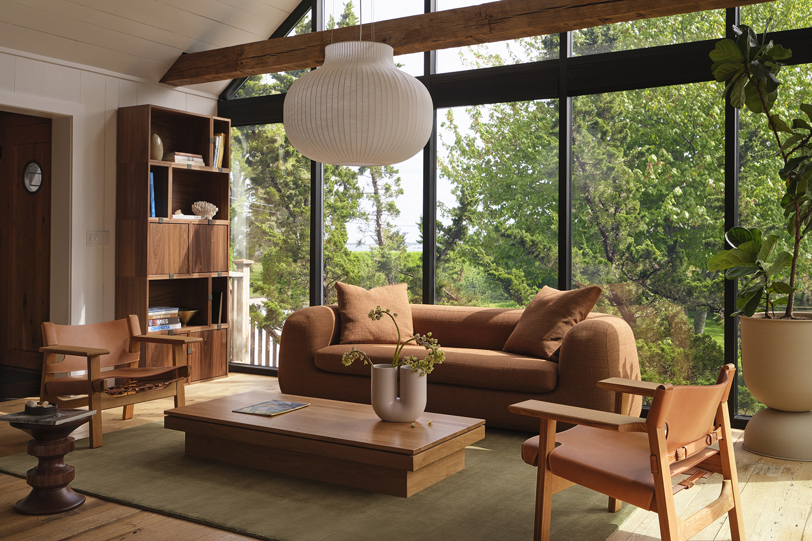 living room with wall to wall windows