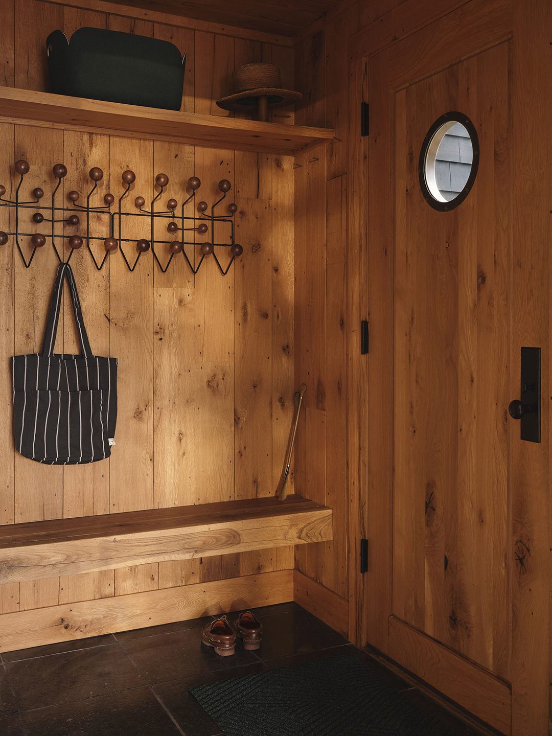 wood-paneled mudroom