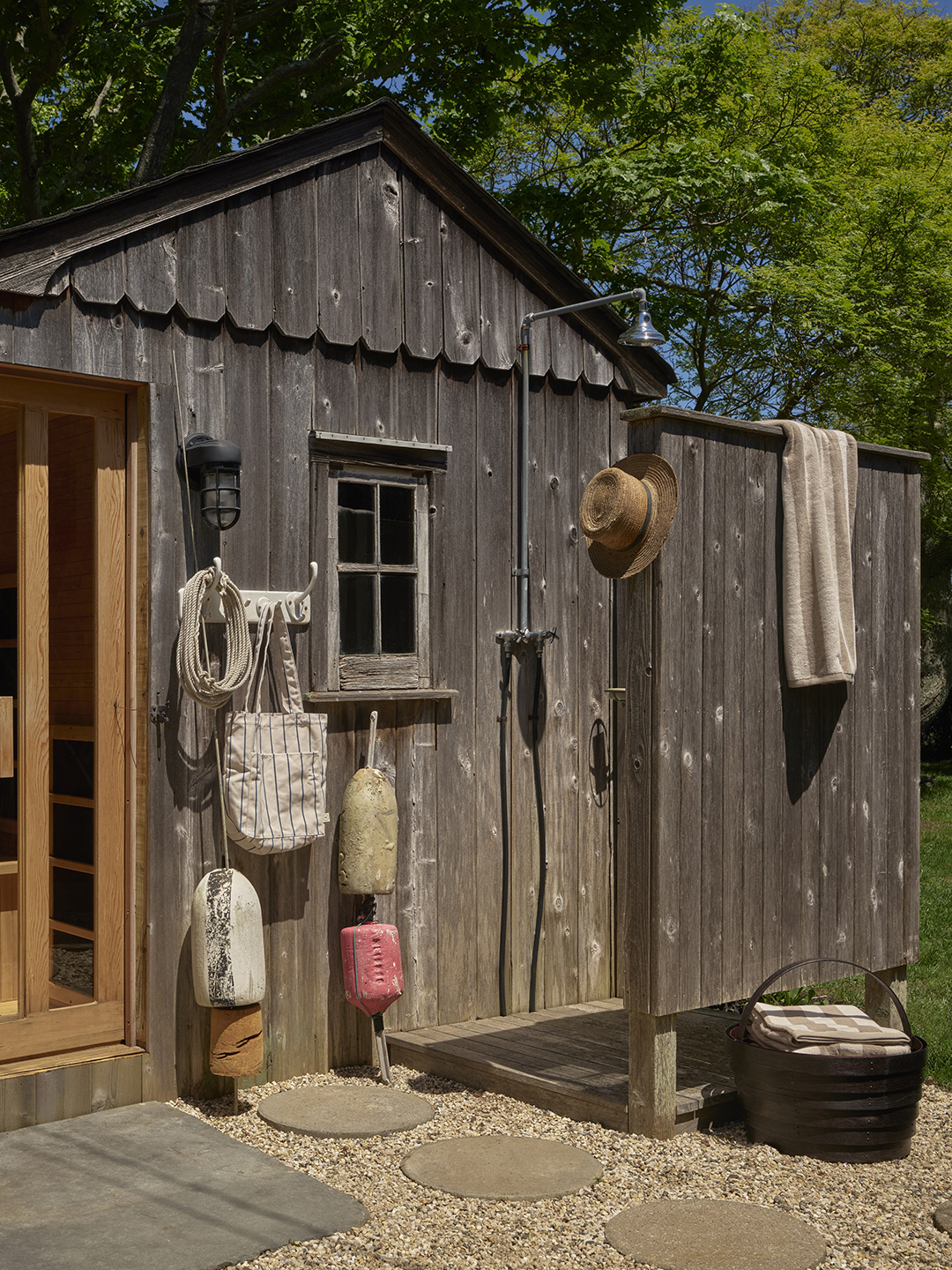 weather sauna exterior with outdoor shower