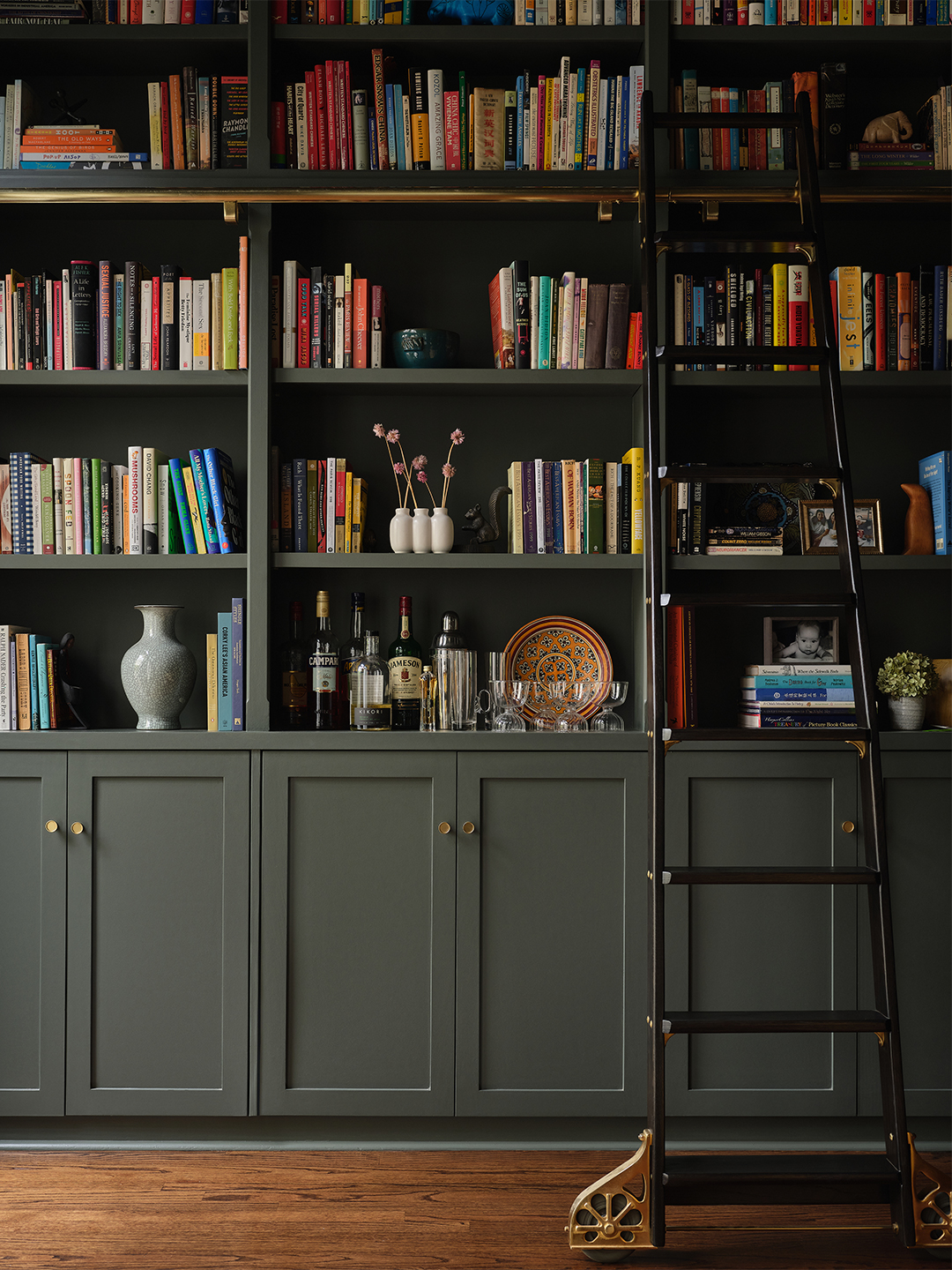 library shelves with ladder