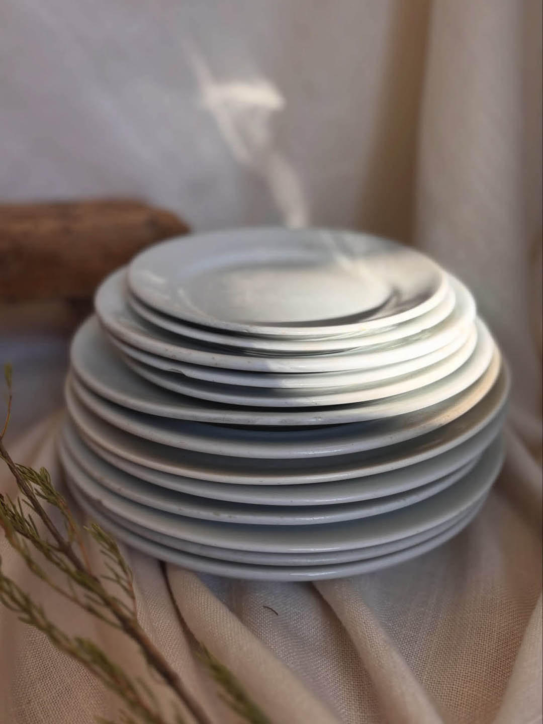 stack of white plates