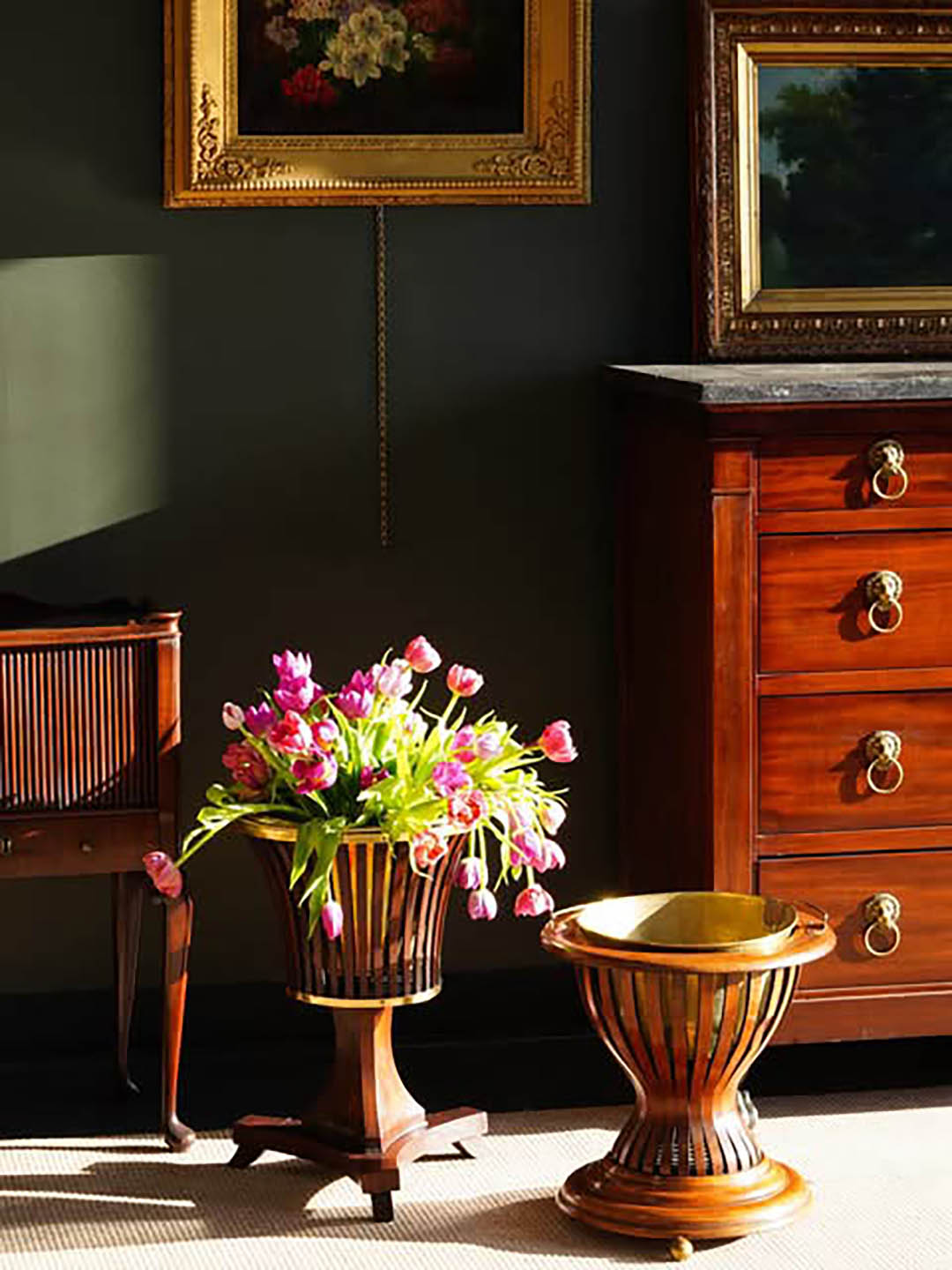 vases, dresser, and art