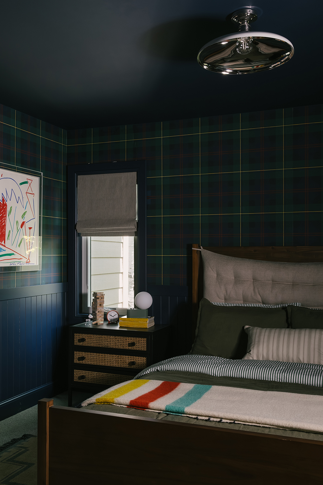 blue plaid bedroom