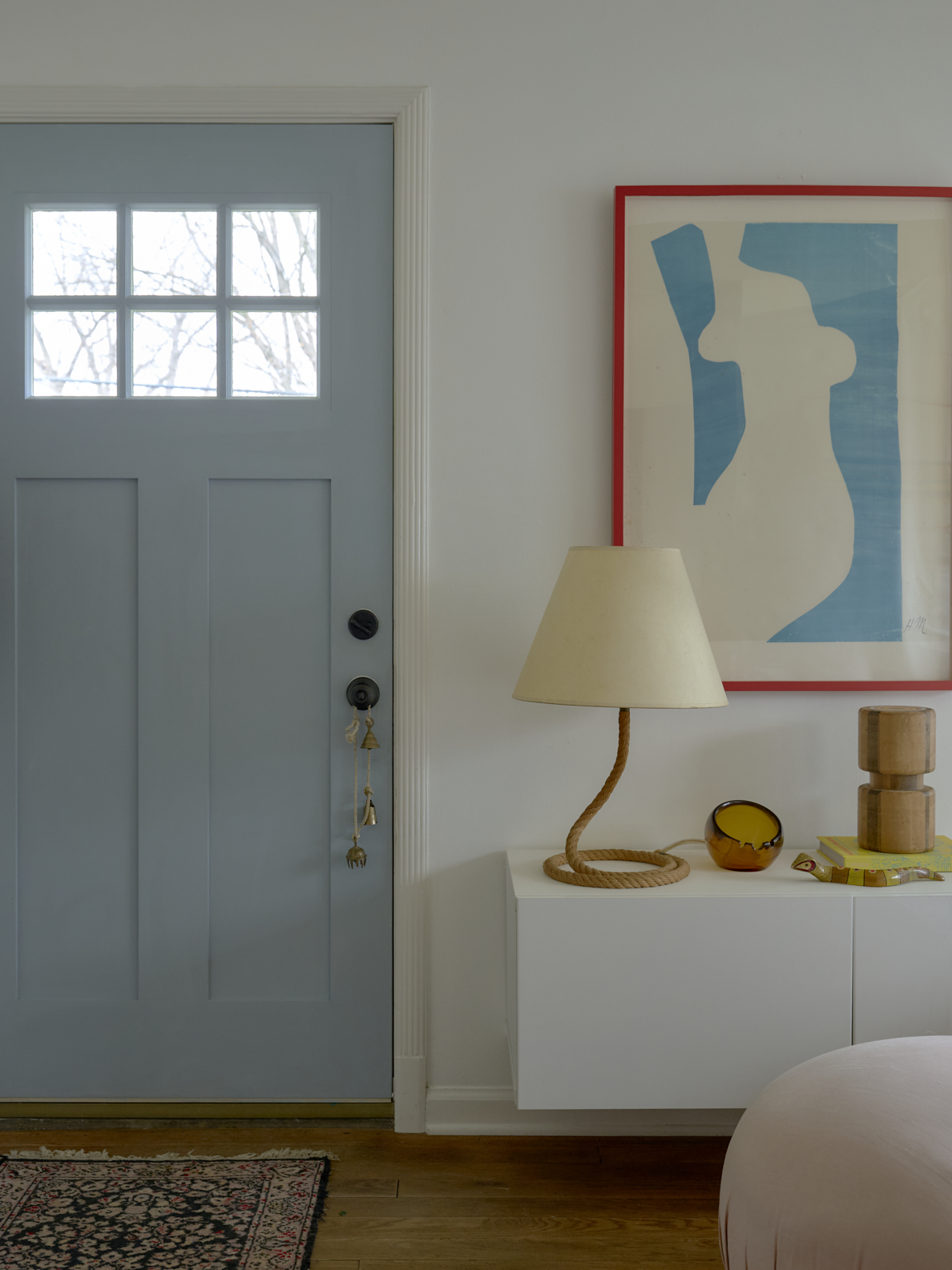 foyer with blue front door