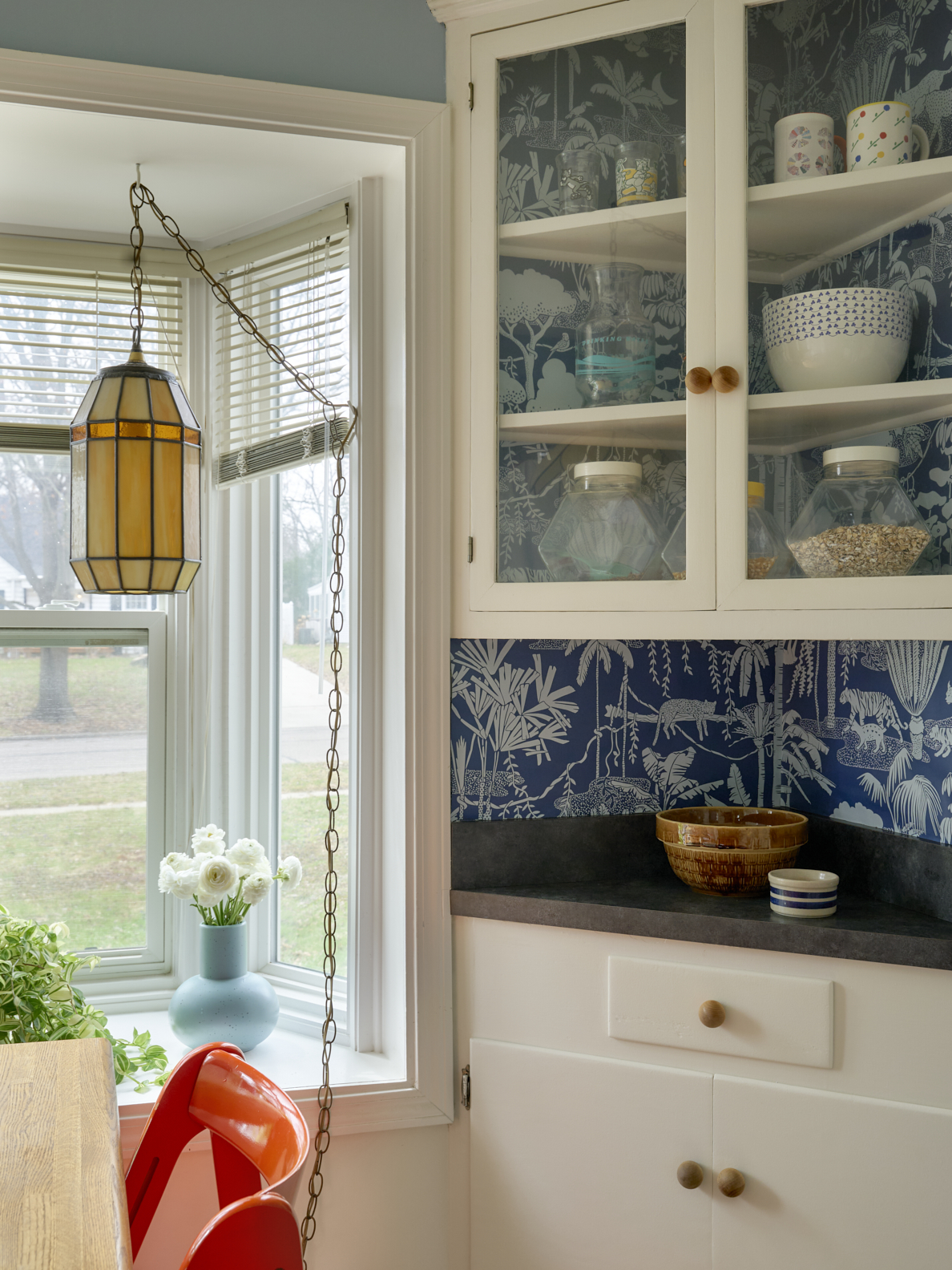kitchen corner with built-in cabinet