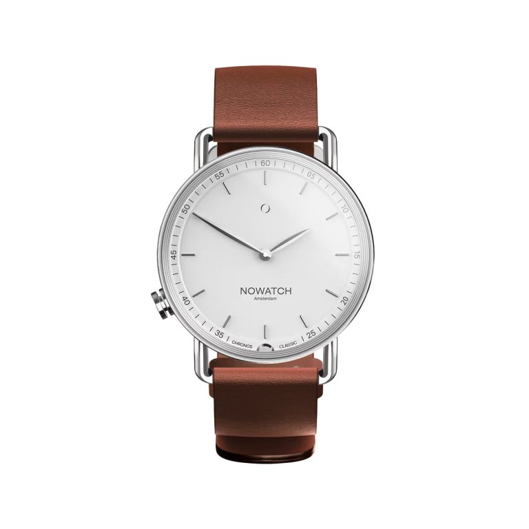 nowatch x with brown leather strap