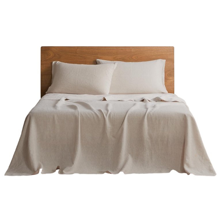 beige linen bedding