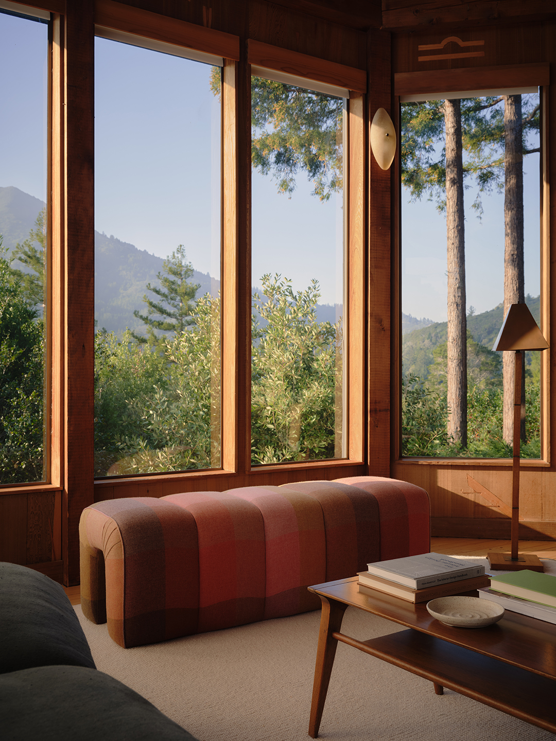 window views and fabric bench
