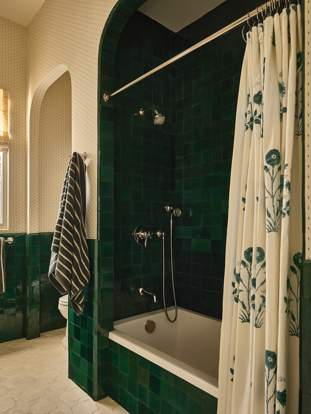 green tiled bathroom