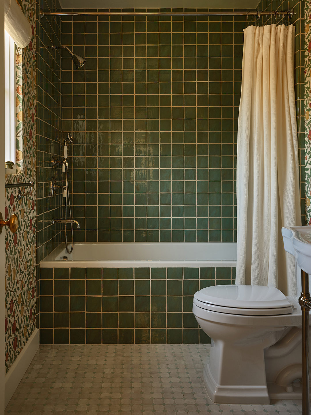 green tiled bathroom