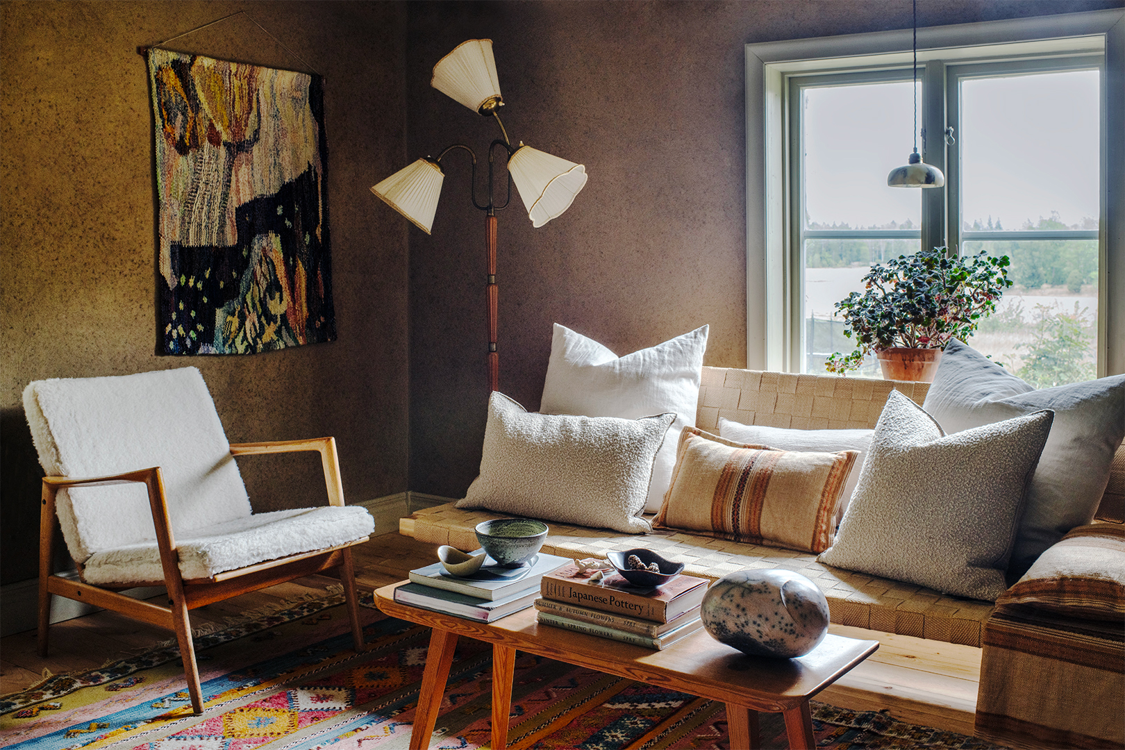 living room with sofa and chair