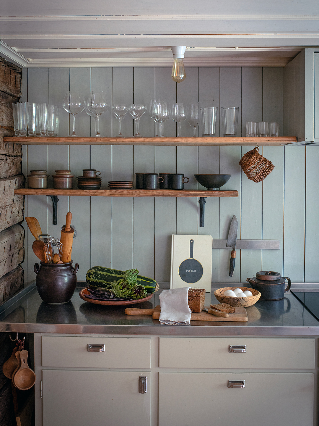 kitchen detail with open shelving