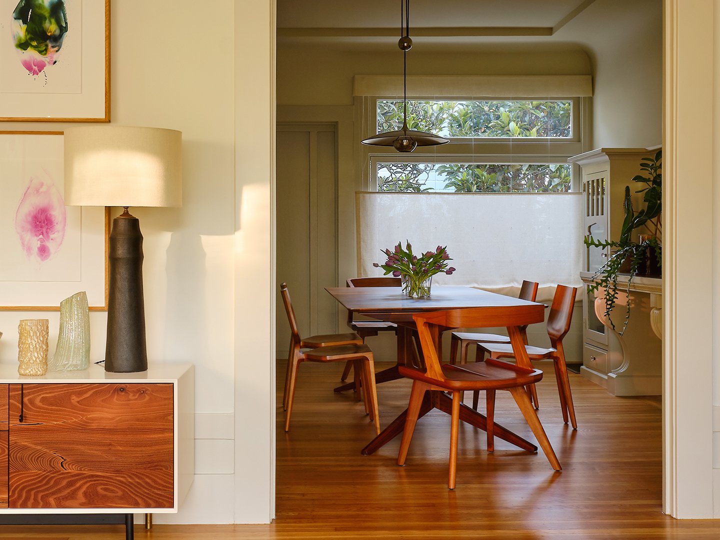 neutral dining room with wood dining set