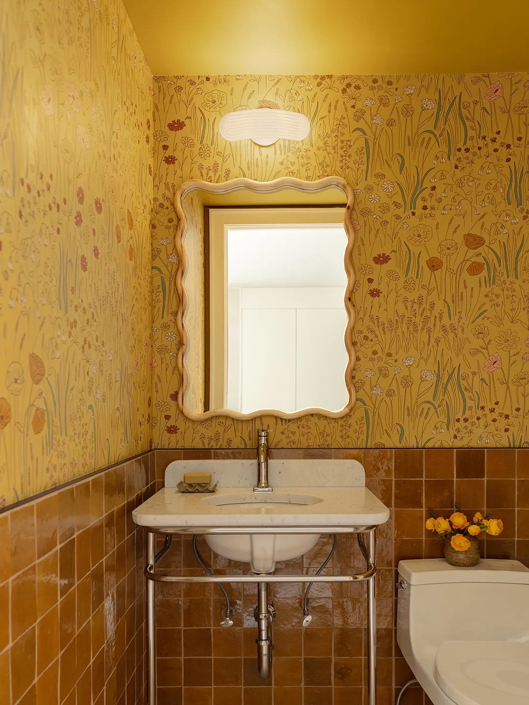 yellow flower powder room