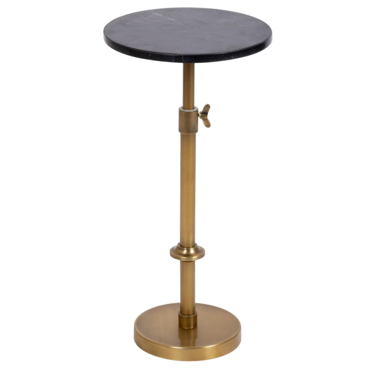 brass pedestal table with black top