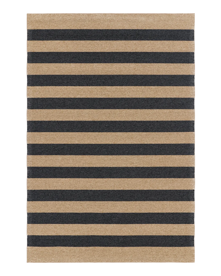 Black and natural striped rug.
