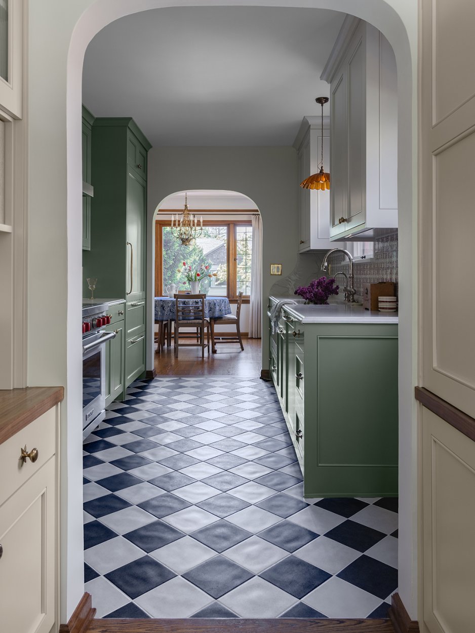 green galley kitchen