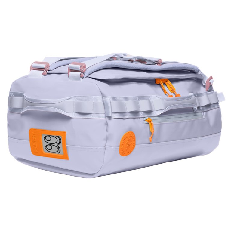 lavender and orange duffle bag