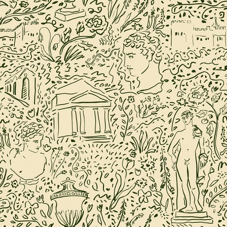 whimsical garden illustration fabric swatch