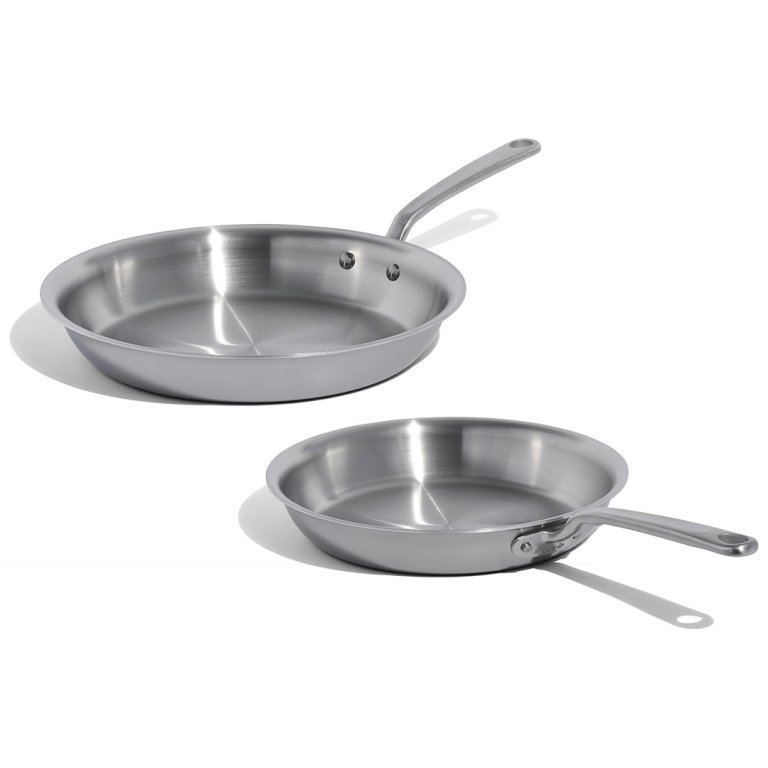 two stainless steel pans