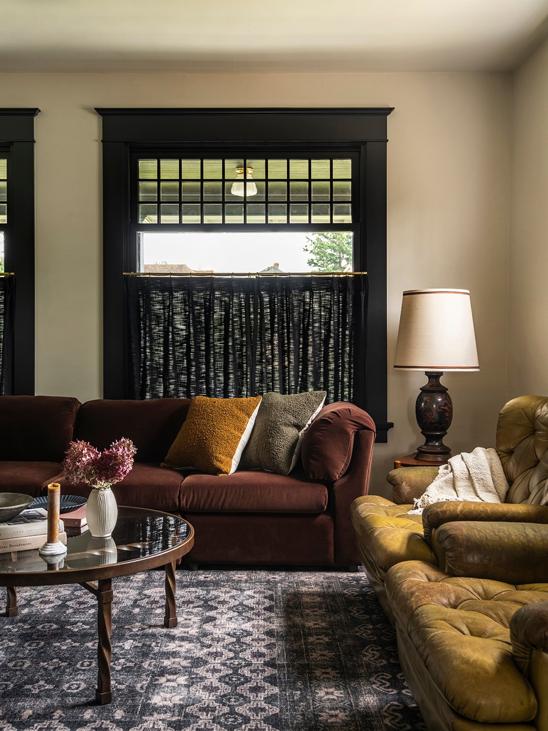 leather and velvet living room seating