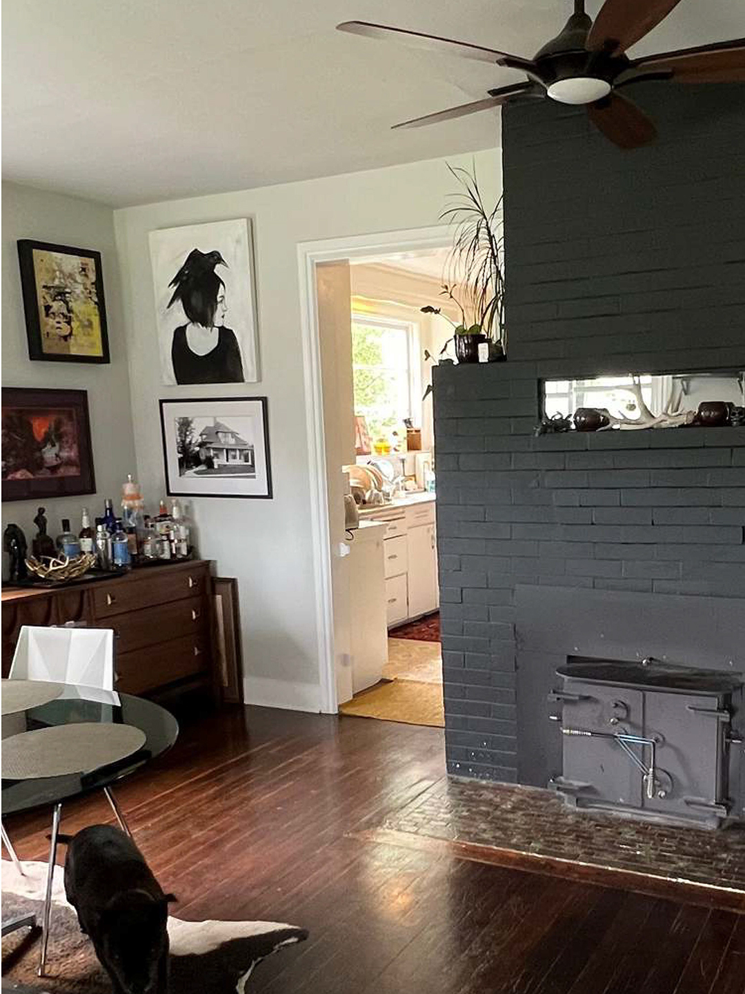 black painted fireplace