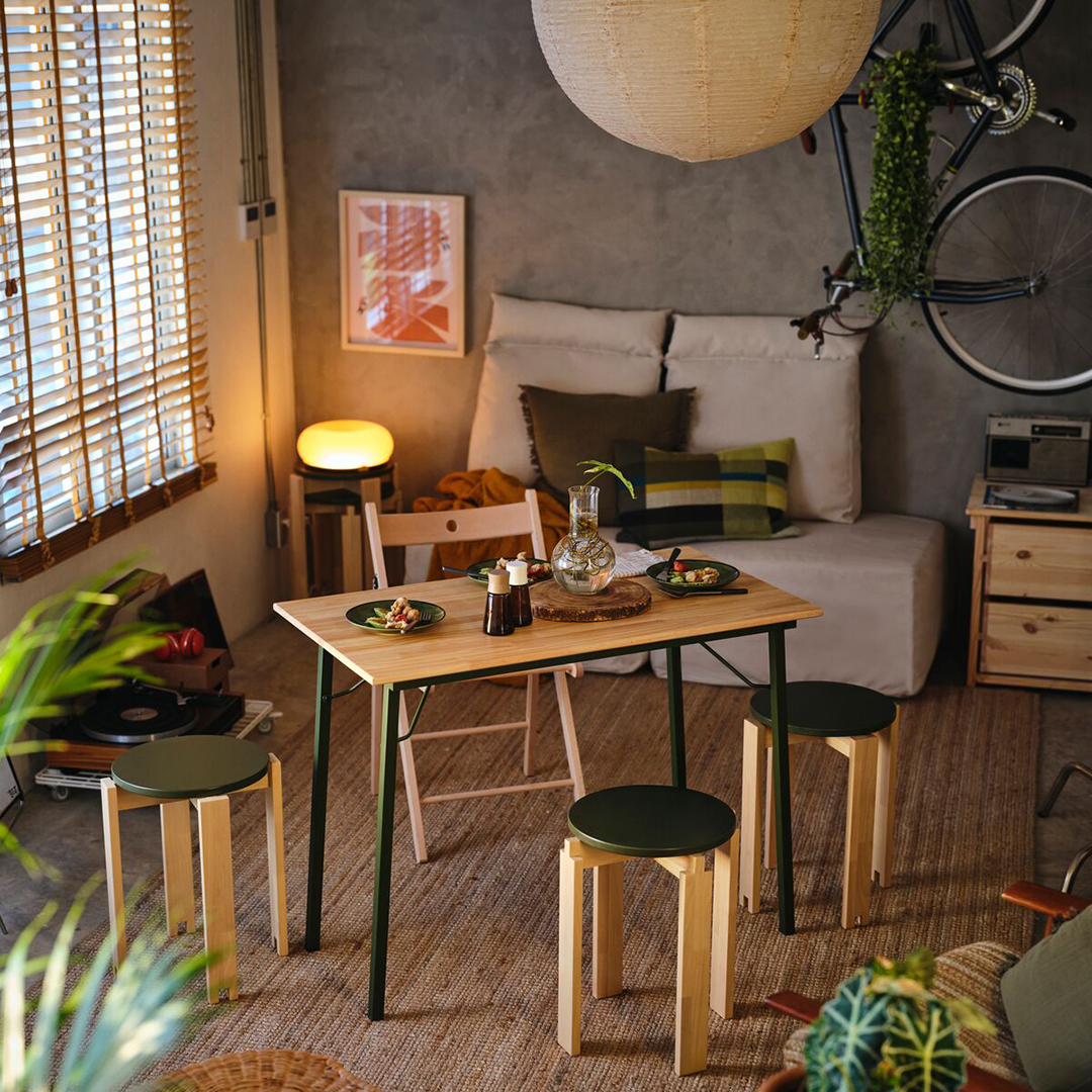 wood dining table with stools