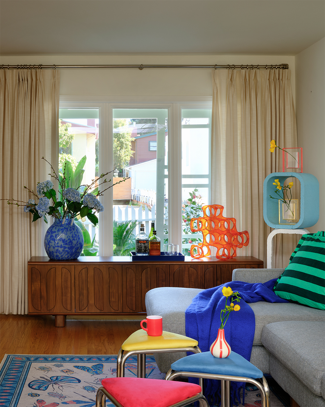 living room with colorful decor