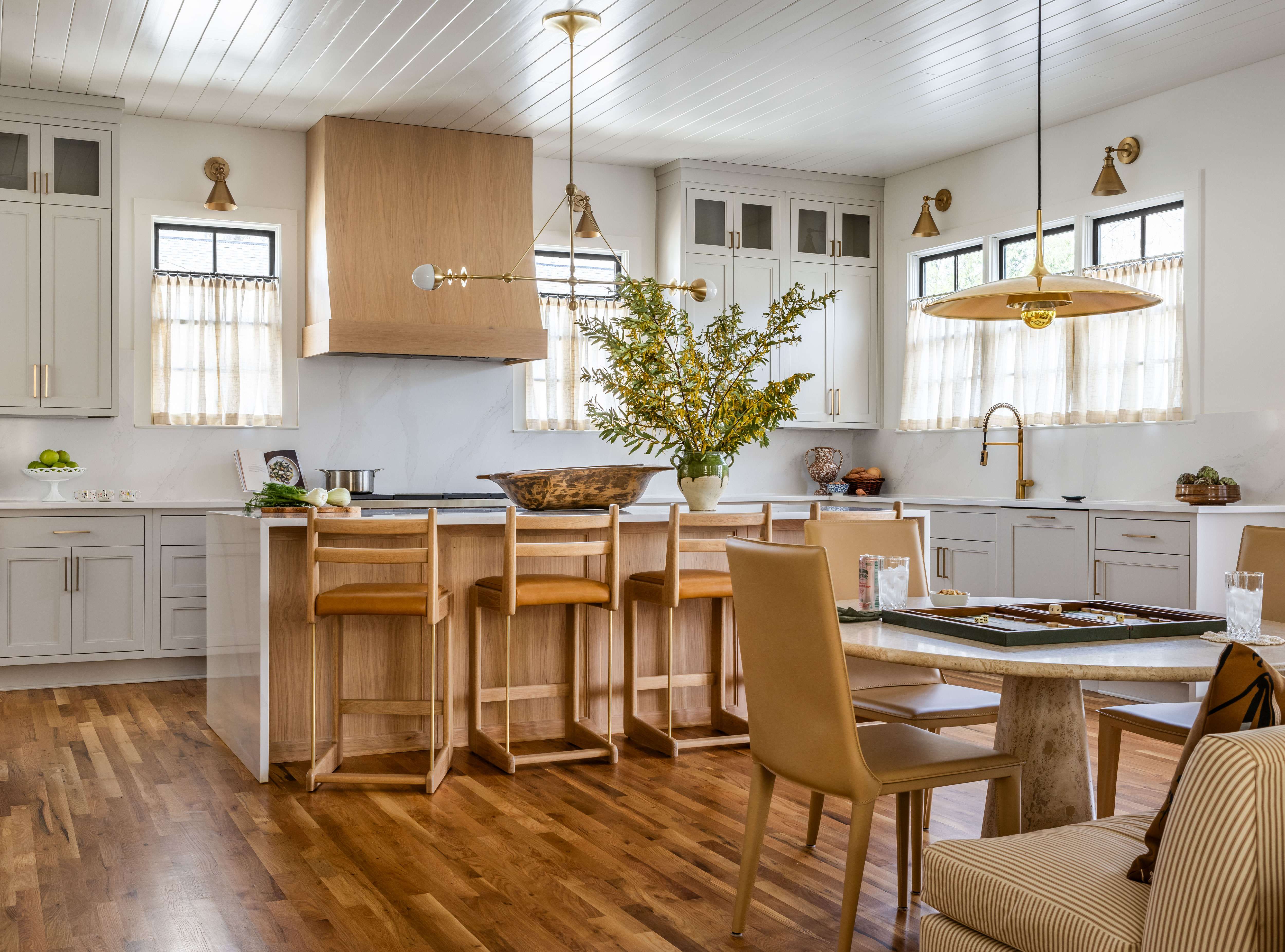 open concept white and wood kitchen
