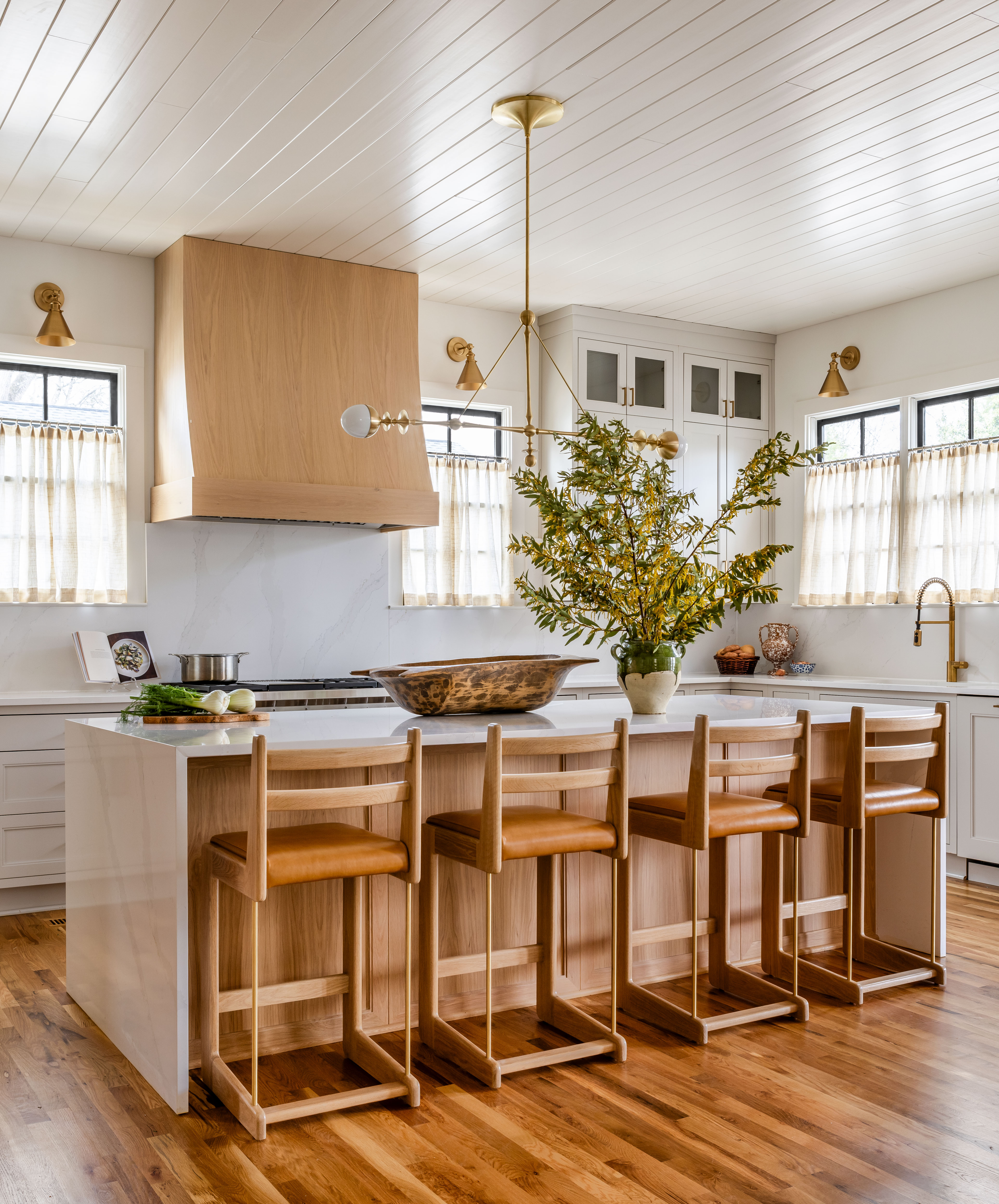 open concept white and wood kitchen