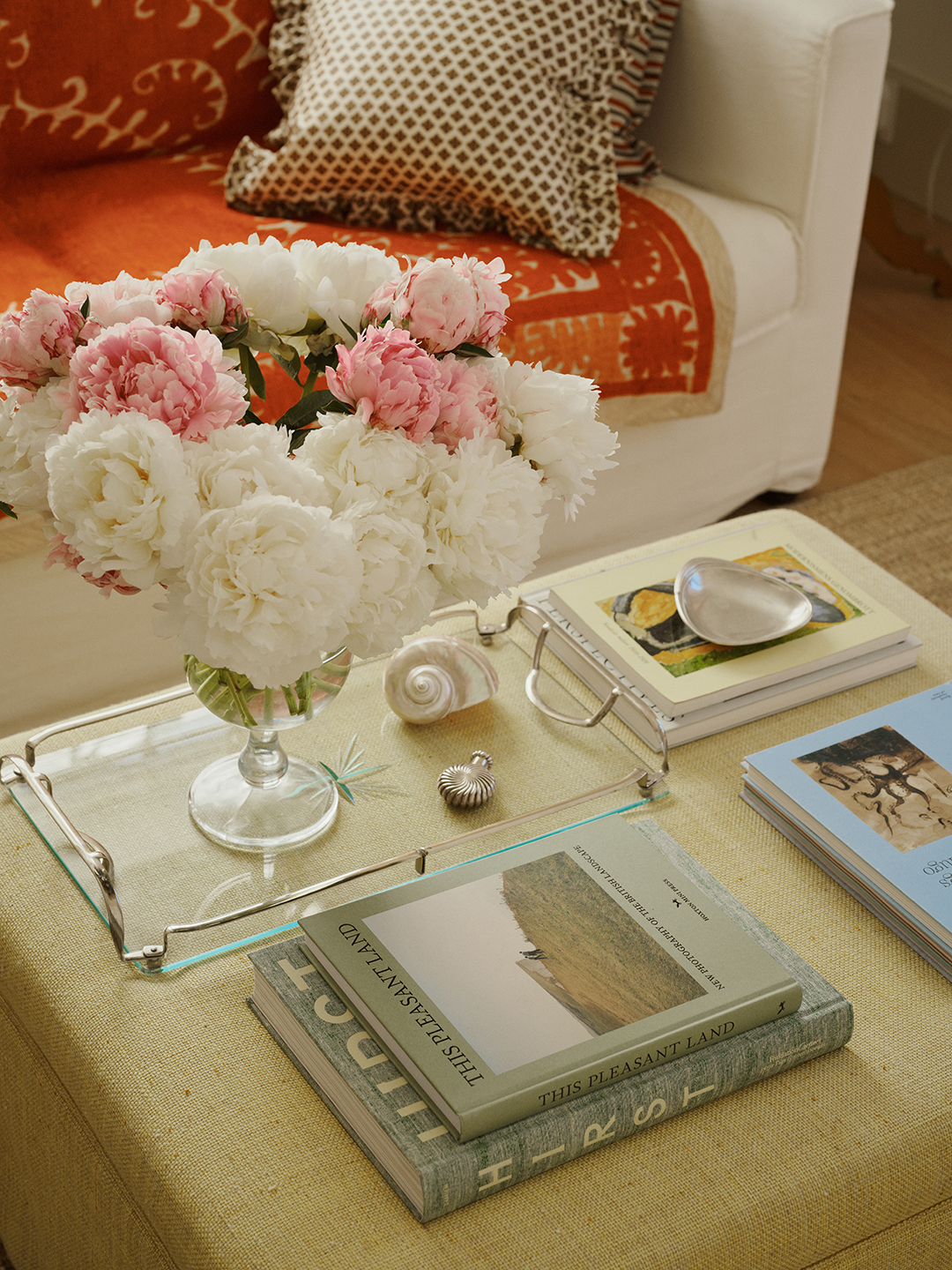 detail of living room coffee table ottoman