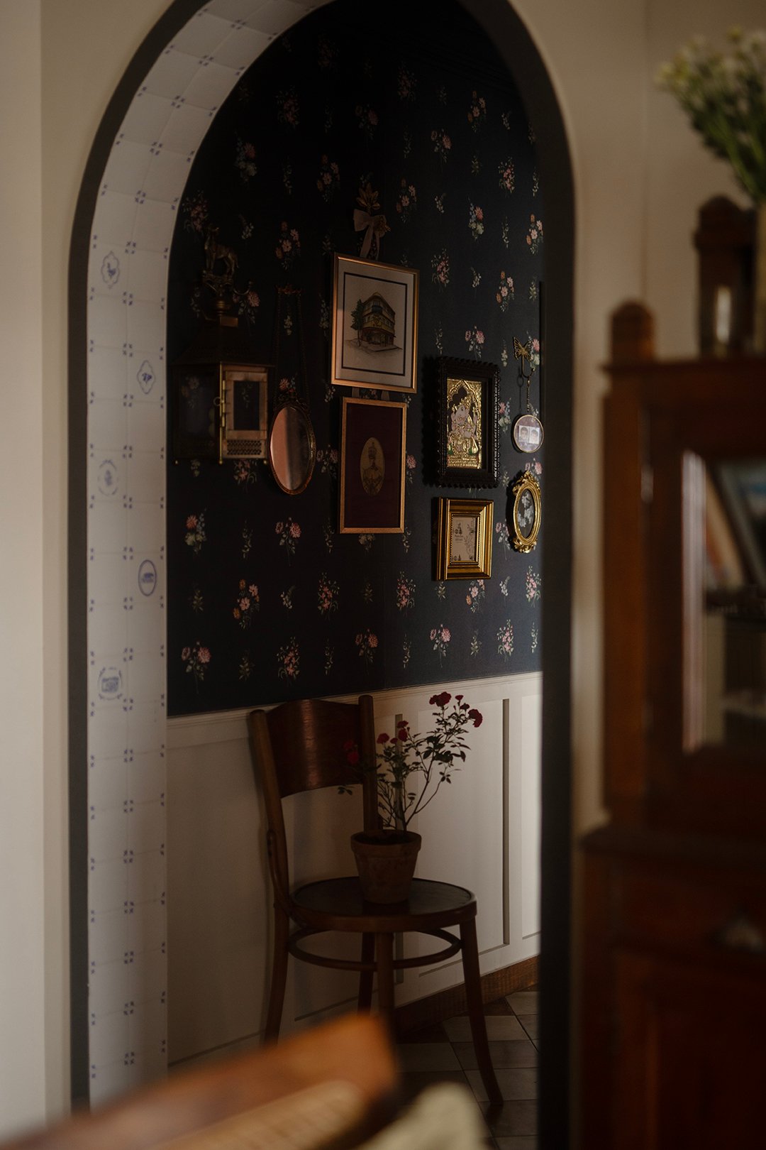 view into patterned hallway