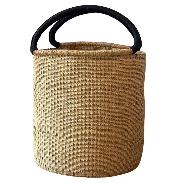 black-handled woven hamper