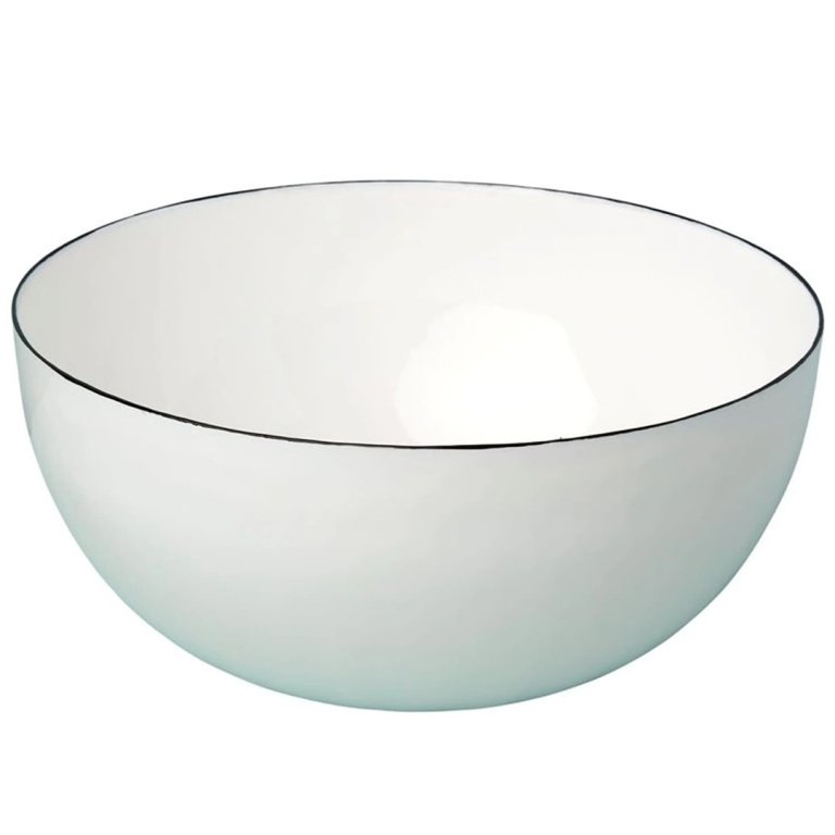 white bowl with black rim
