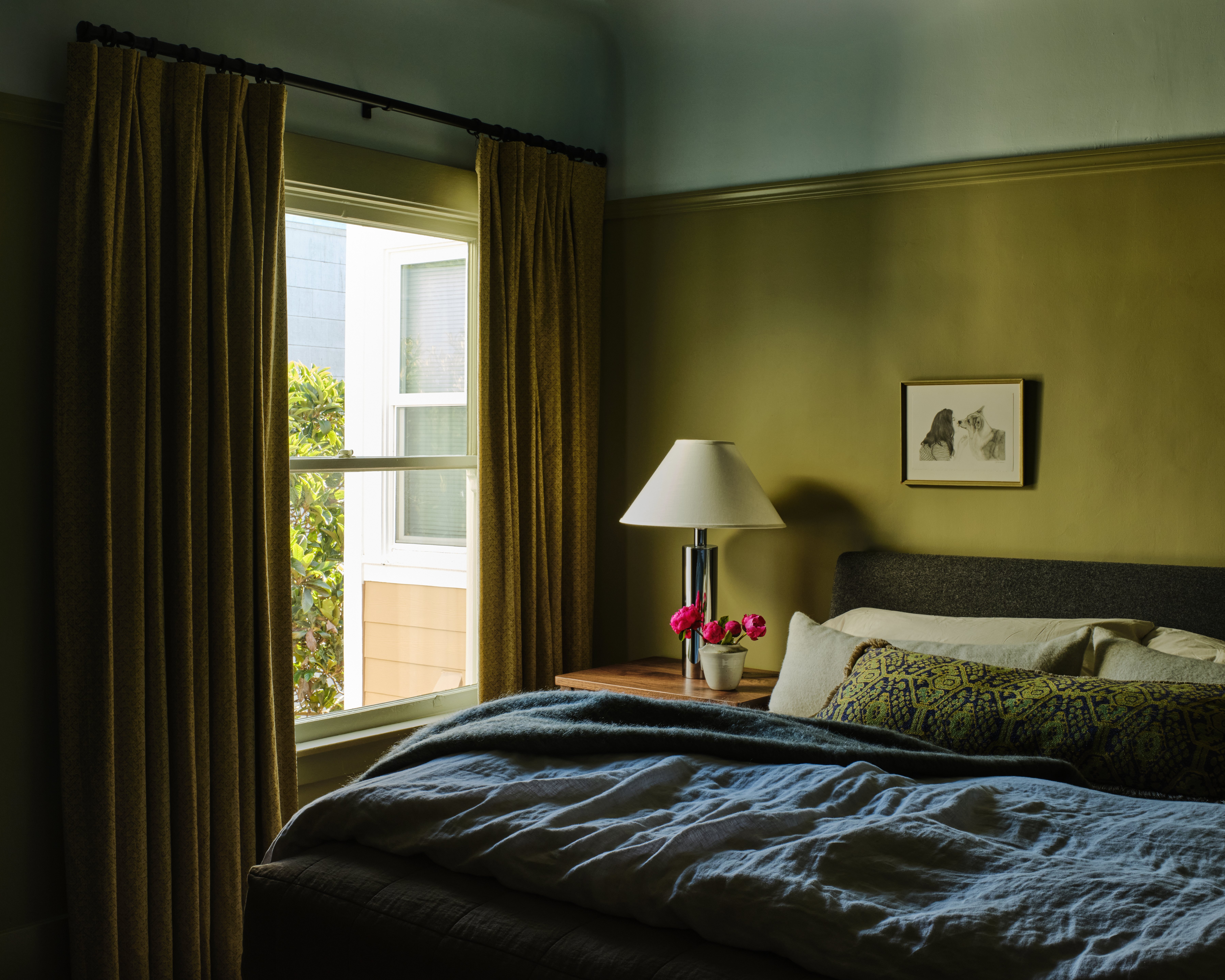green and navy bedscape