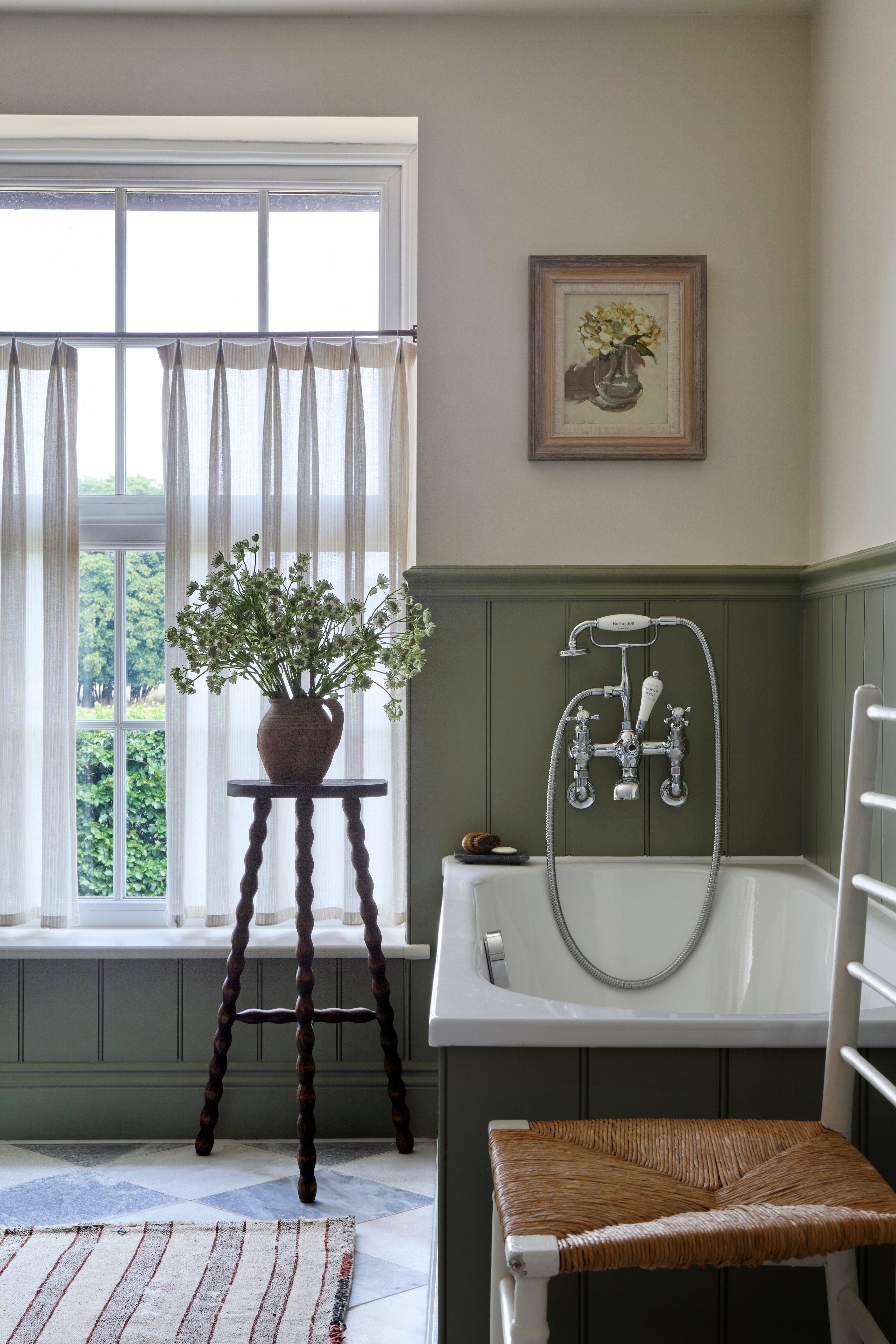 green-paneled bathtub