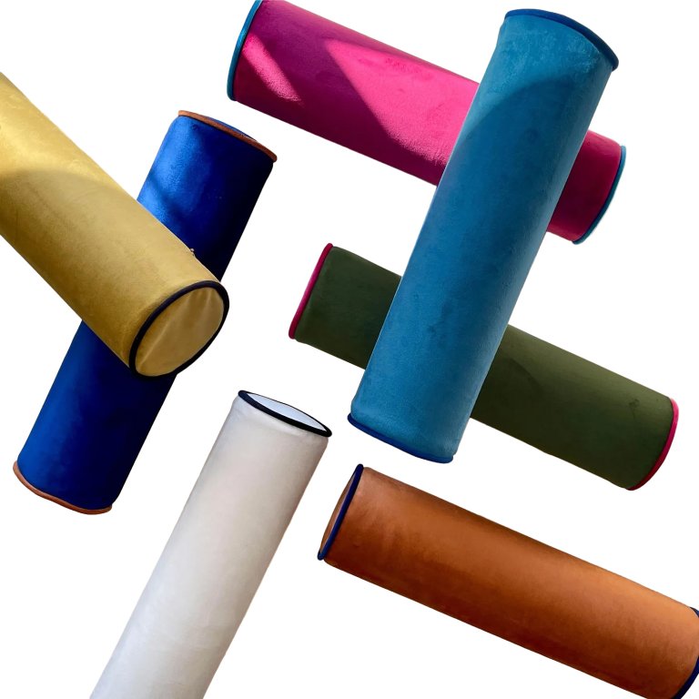 solid colored velvet bolster pillows