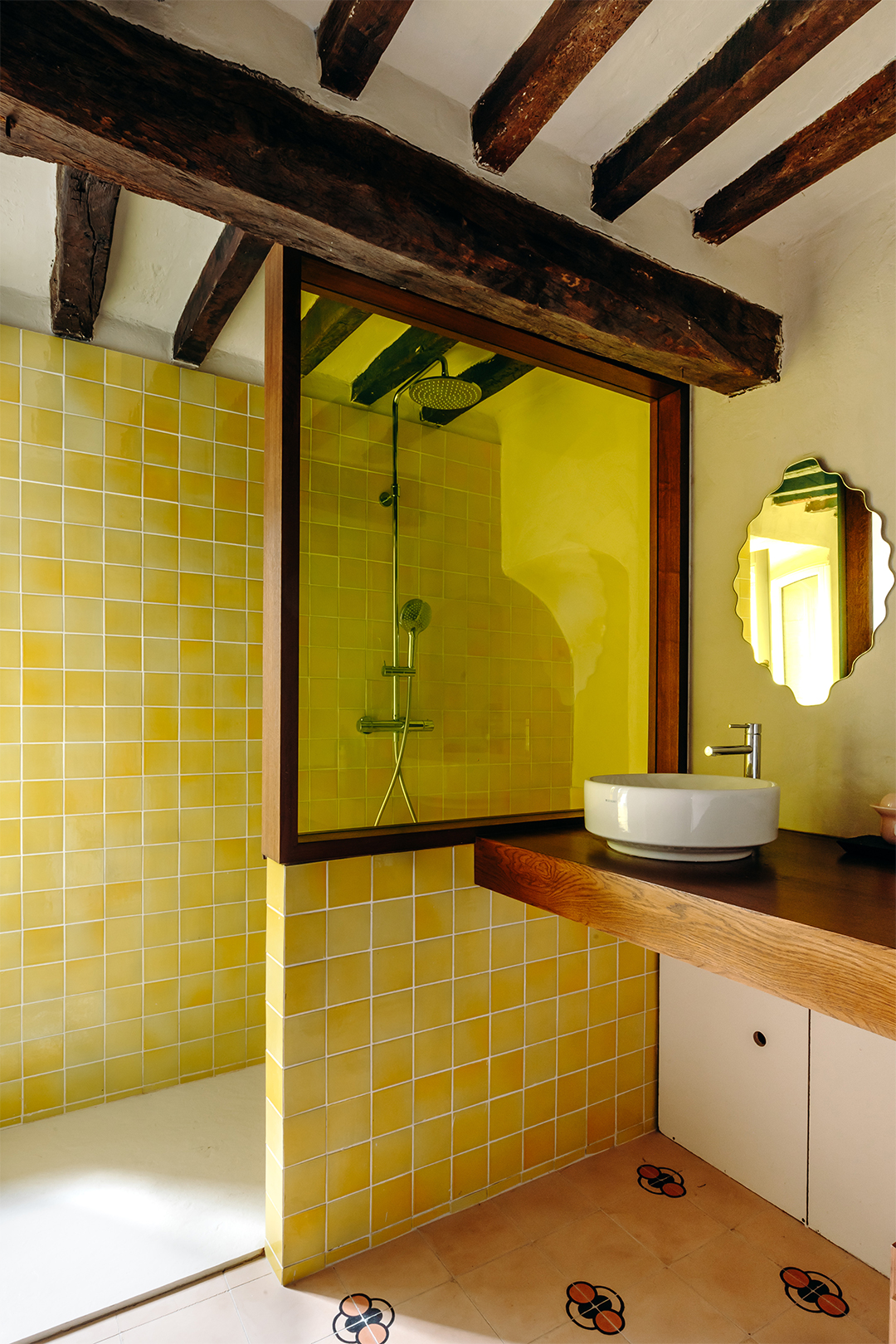 yellow tile bathroom