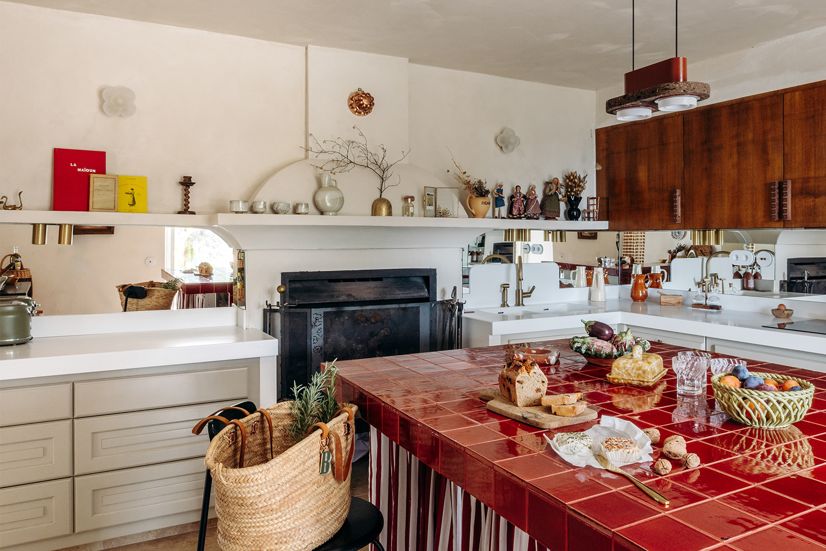 kitchen with red island
