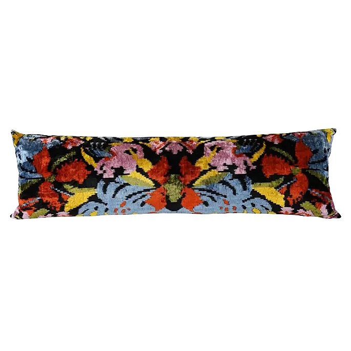 vibrant floral velvet lumbar pillow