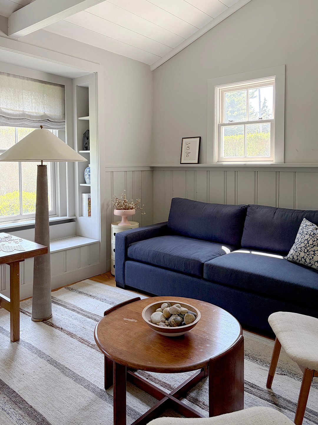 blue sleeper sofa in a living room