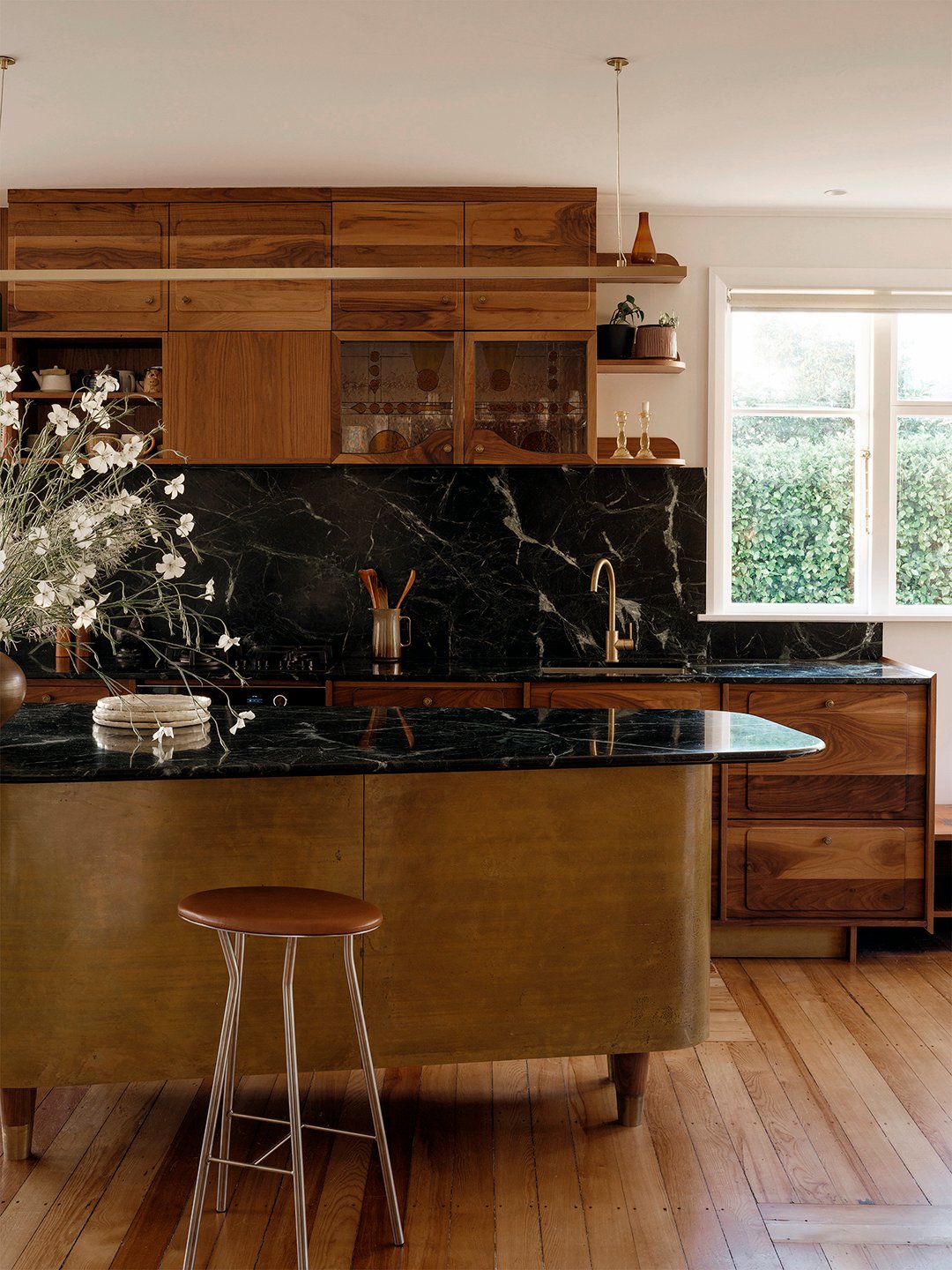 brass and wood kitchen