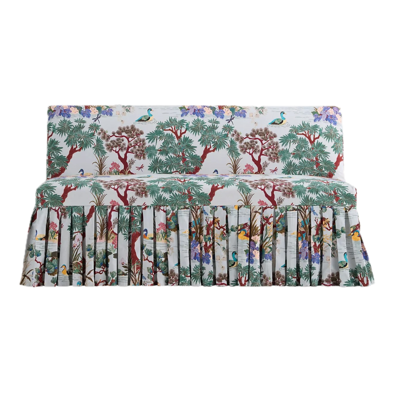 floral pleated banquette slipcover