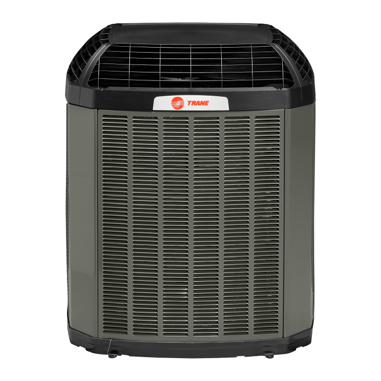 Black Trane heat pump product shot.