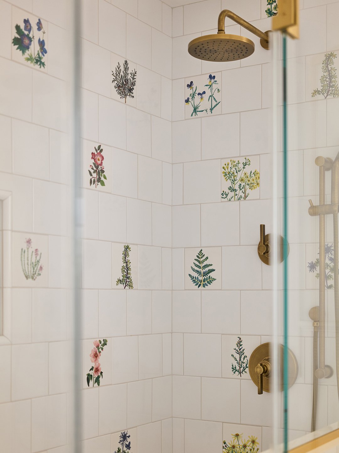 botanical tile in shower