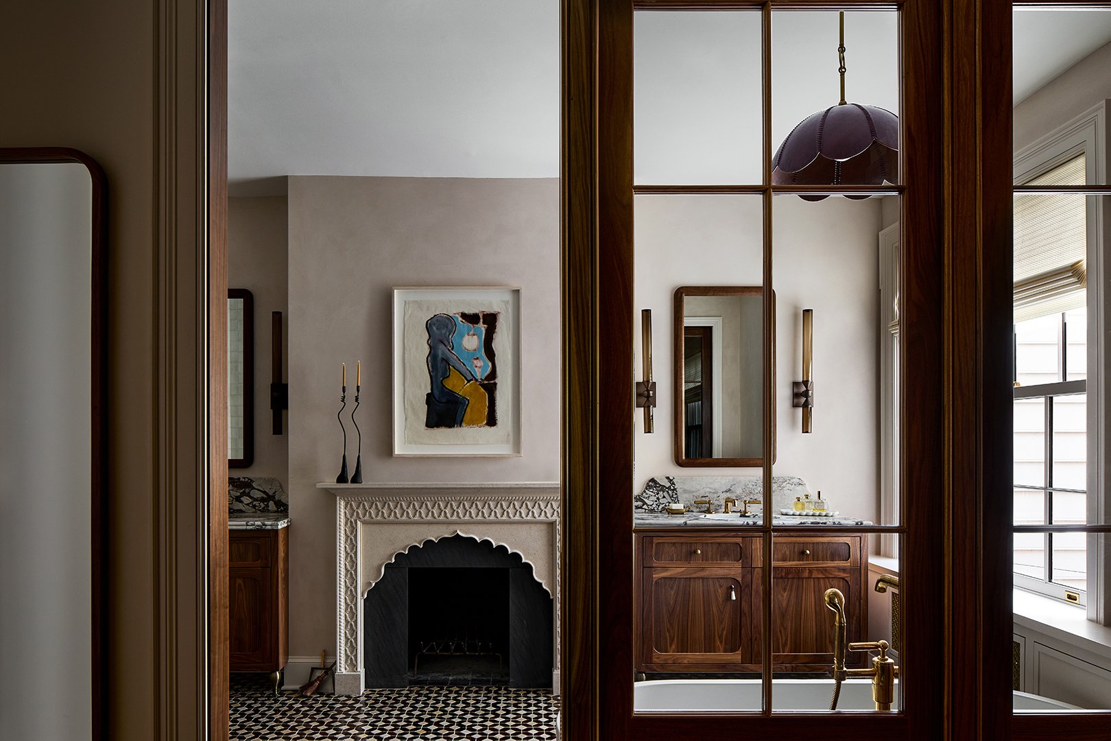 large ensuite with fireplace and soaking tub