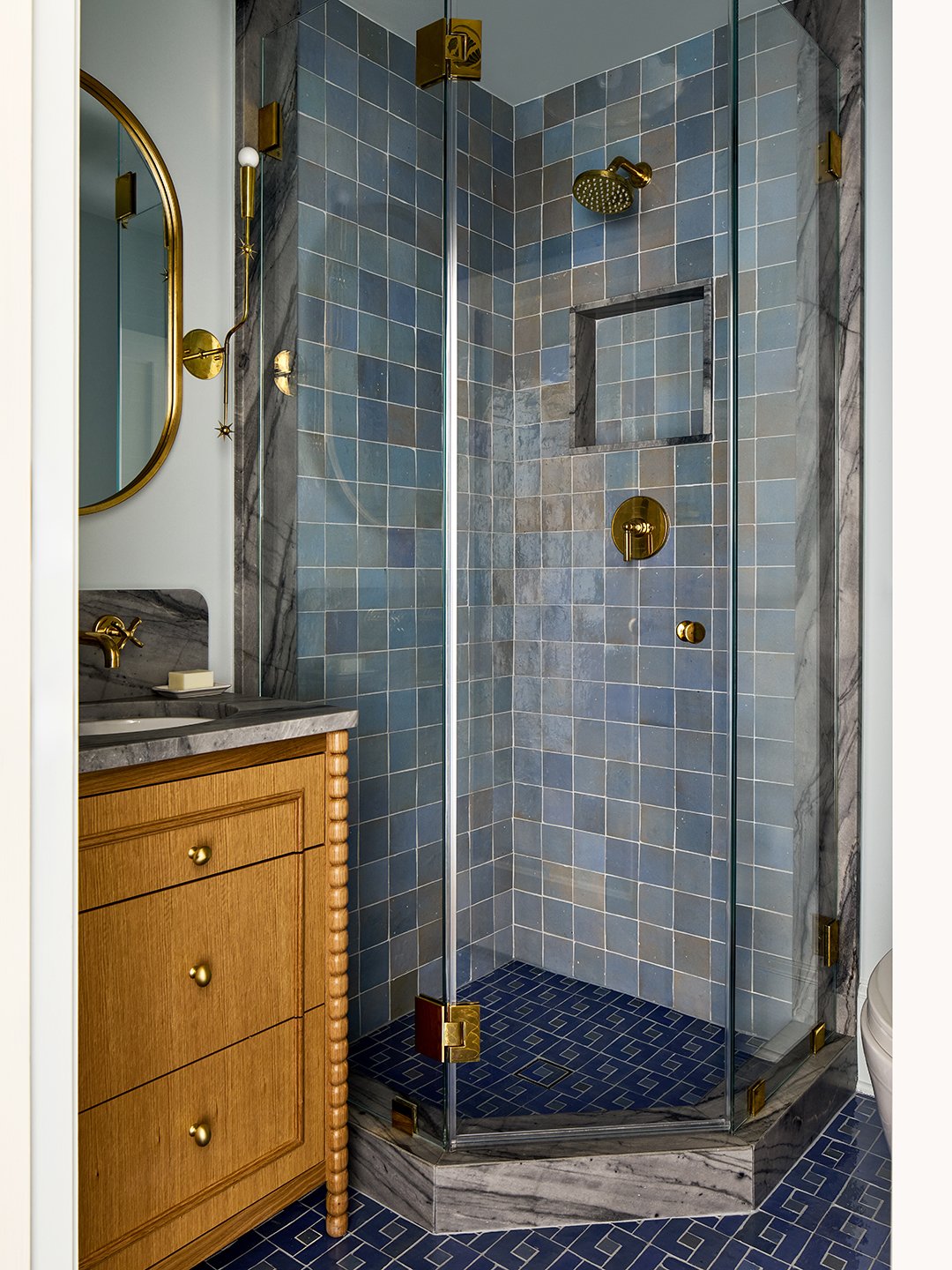 blue tiled shower